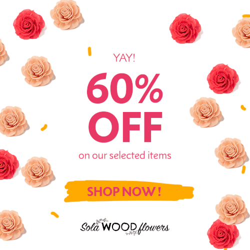 Discount design with the title 'Social Media Ad - Sola Wood Flowers'