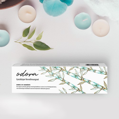 Bamboo design with the title 'Vegan Bamboo Brush Set Packaging Design'