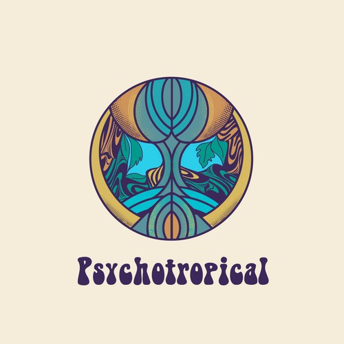 Sacred geometry design with the title 'Tropical psychedelic logo for clothing brand'