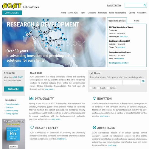 Industrial website with the title 'agat laboratories'