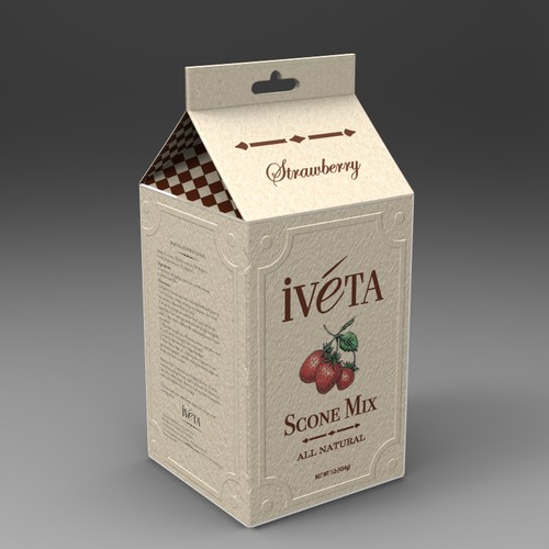 Industrial packaging with the title 'Create a package for great-tasting, organic scone mixes'