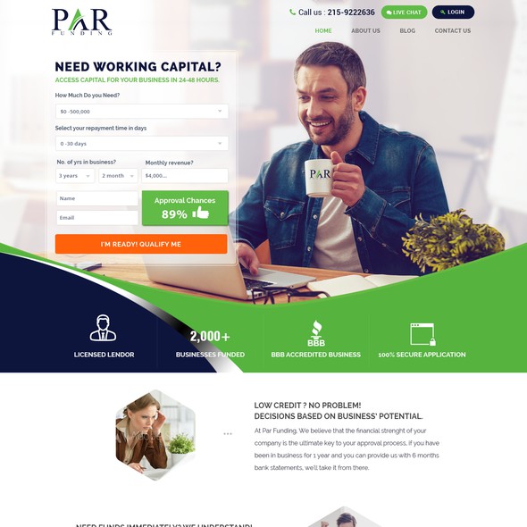 Loan website with the title 'Landing page for small Business Loan'