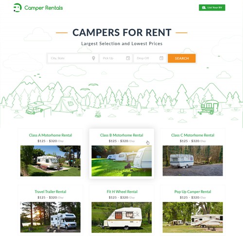 Blog website with the title 'RV Rental Homage and Blog Page Design'