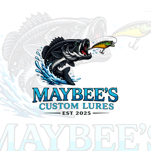 Fishing hook logo with the title 'MAYBEE'S CUSTOM LURES'