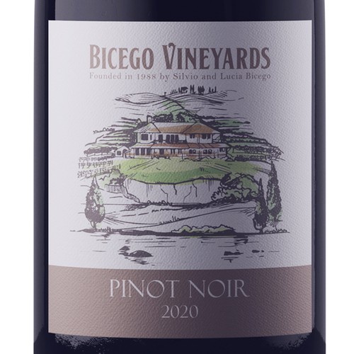 Vineyard design with the title 'Wine label with illustration of the client's home and vineyard'