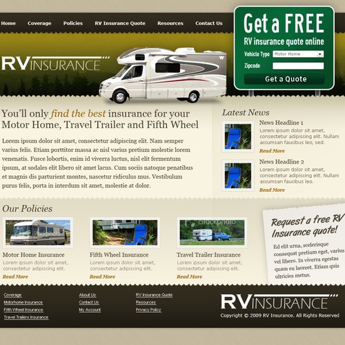 Service website with the title 'RV Insurance'