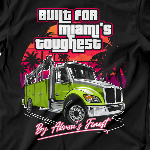 Automotive t-shirt with the title 'T-Shirt Featuring Crane Truck with GTA Vice City Theme'