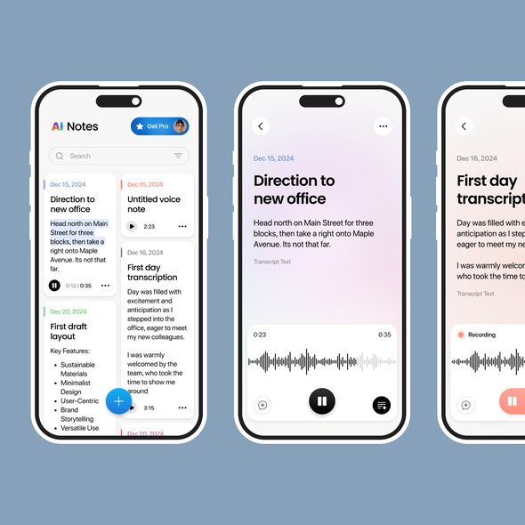 Notes design with the title 'AI Voice Notes'
