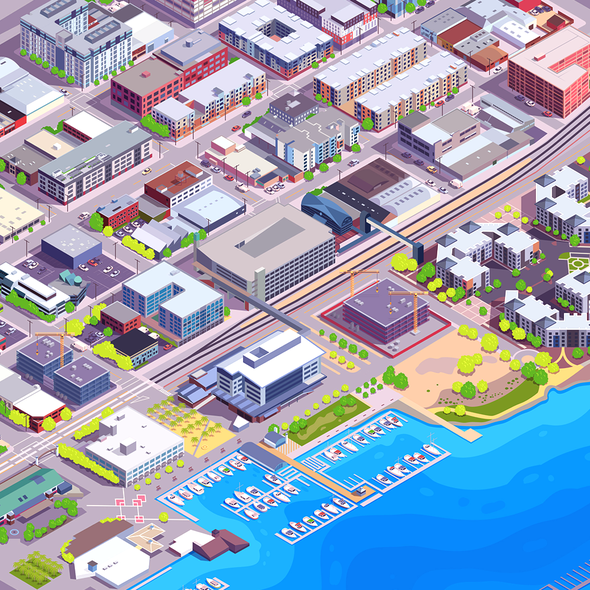 Isometric artwork with the title 'Isometric City'