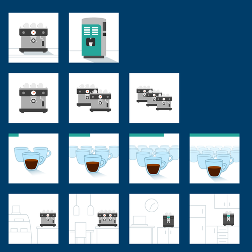 Square design with the title 'Icons for coffee machine selector'