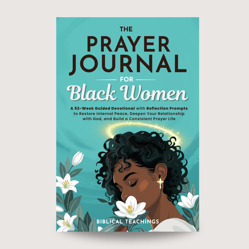 Christian book cover with the title 'Prayer Journal ebook for black women concept design'