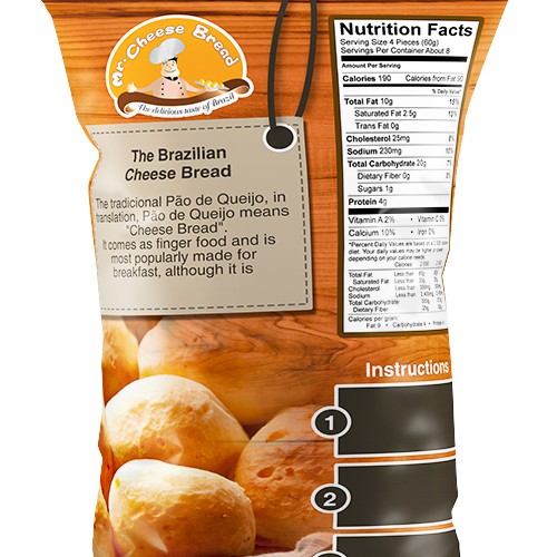 Cheese packaging with the title 'Create eye-catching design for Mr.Cheese bread- a Brazilian company!'