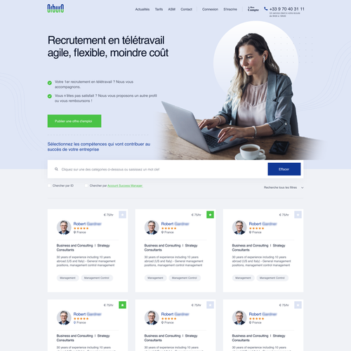 Startup website with the title 'Homepage Design Concept For French Job Board'