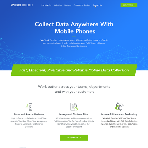 Startup website with the title 'Mobile Data Collection Website Concept'