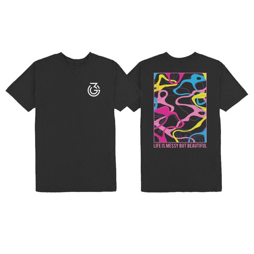 Abstract t-shirt with the title 'LIFE IS MESSY BUT BEAUTIFUL'