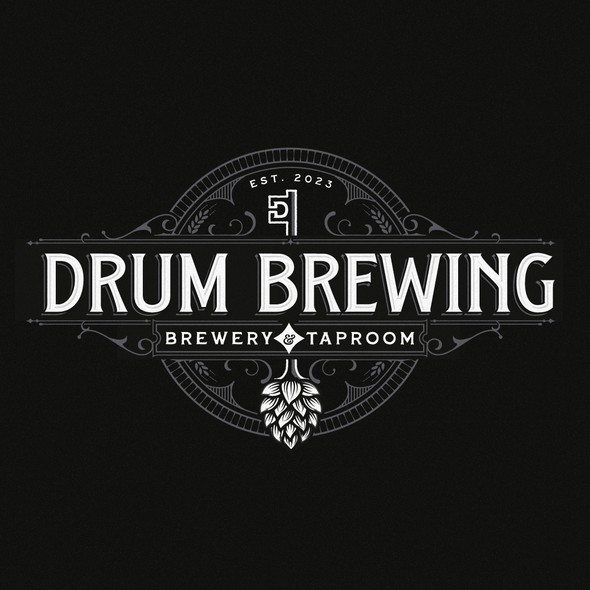 Vintage design logo with the title 'Drum Brewing'