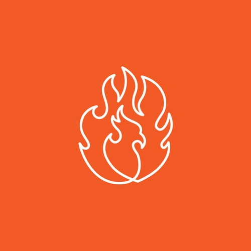 Outline logo with the title 'Phoenix and fire logo concept'