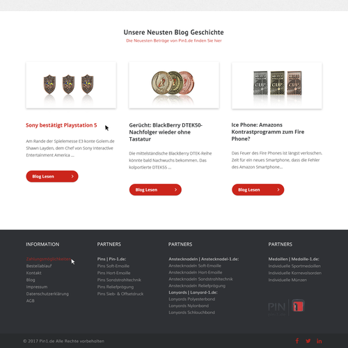 Online store website with the title 'Onlineshop for collar pin'