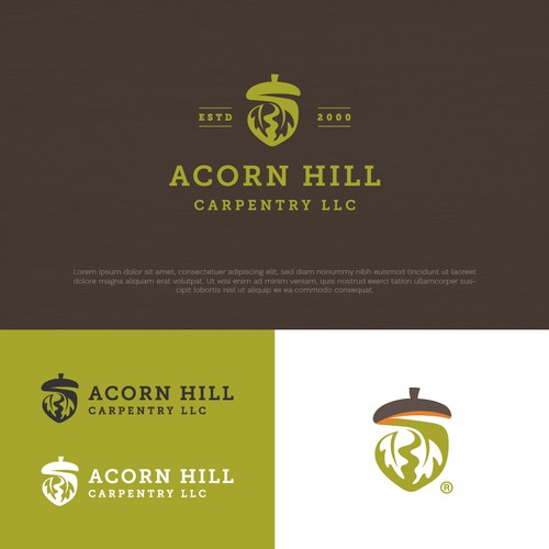 Hill logo with the title 'Finalist in Contest Logo of Acorn Hill Carpentry LLC'