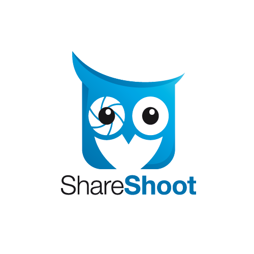 Owl logo with the title 'ShareShoot - a social, event-based photo sharing app, needs a logo!'