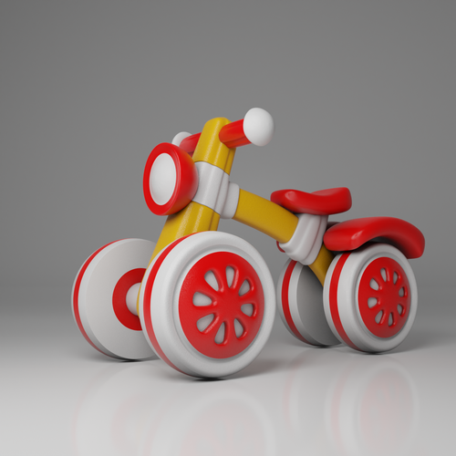 Blender 3D design with the title 'Design of Baby Balance Bike'