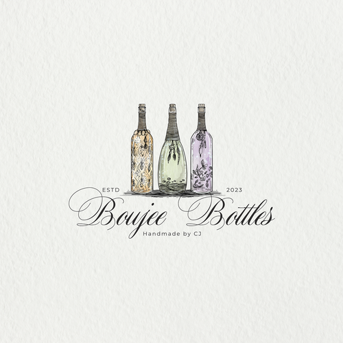 Bottle logo with the title 'classic vintage watercolor logo for Boujee Bottles'