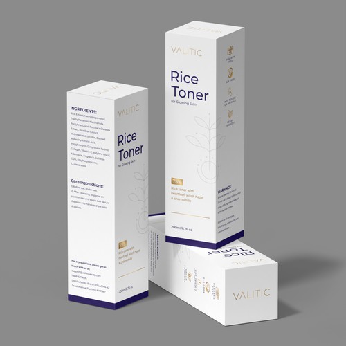 Skincare packaging with the title 'Rice Toner for Glowing Skin'