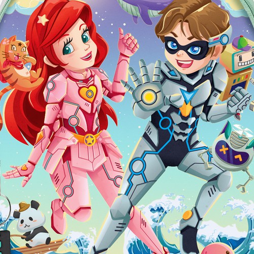 Backpack design with the title 'Superheroes Kid illustration & pattern'