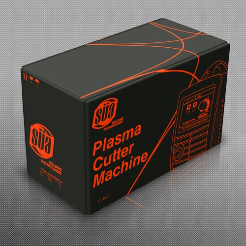 One-color design with the title 'Packaging design for Plasma Cutter Machine'