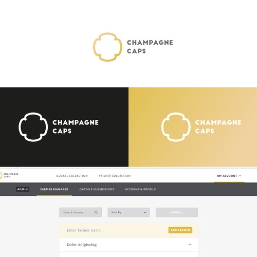 Round logo with the title 'Champagne caps'