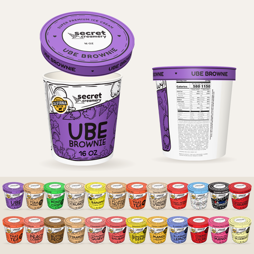 Ice cream packaging with the title 'Secret Creamery ice-cream pint range refresh'