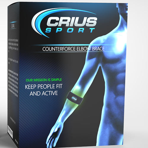 Concept packaging with the title '3D Elbow Brace package '