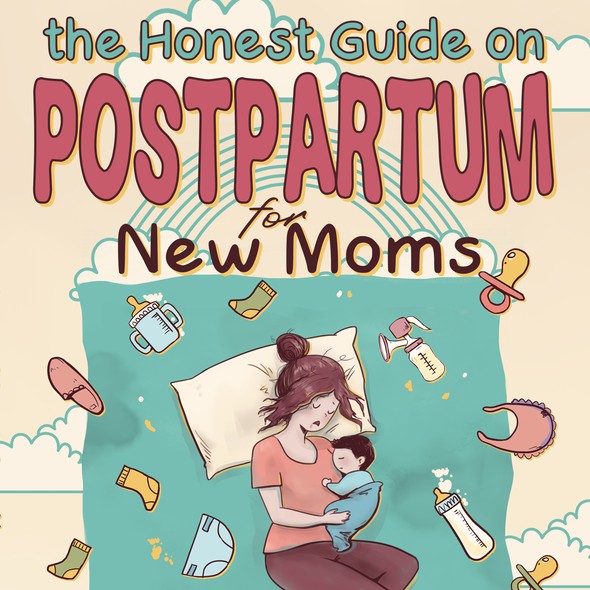 Mom design with the title 'The Honest Guide on Postpartum for New Moms- coverbook'