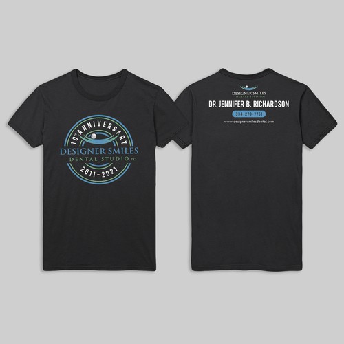 Medical t-shirt with the title 'Designer Smiles Dental Studios 10th Anniversary'