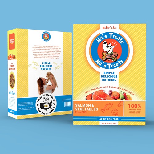 Dog food packaging with the title 'dog treats packaging for startup company'