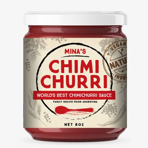 Jar label with the title 'Label Design for World's Best Chimichurri'