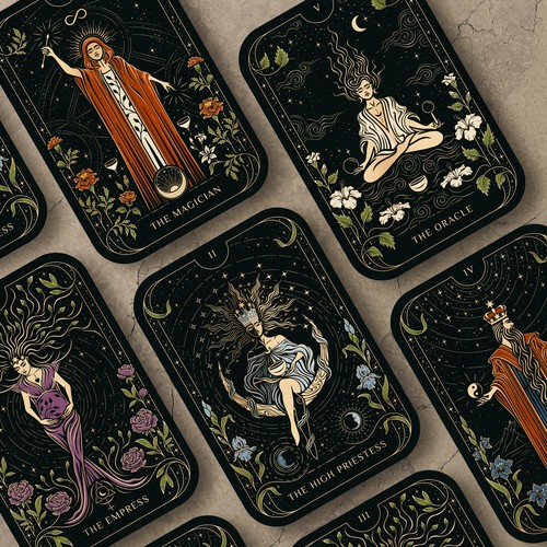 Tea design with the title 'Major Arcana Tarot Art for Tea Collection'