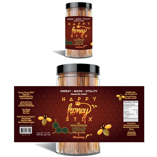 Bee label with the title '  Happy Honey stix'