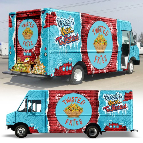Graffiti design with the title 'food truck design "twisted fries"'