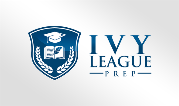 Blue and white logo with the title 'College Admission Education Company Logo - - "Ivy League Prep"'