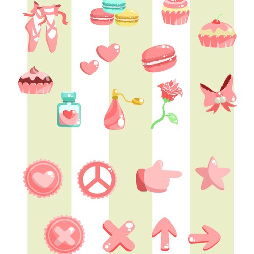 Girly artwork with the title 'Cute vector icons'