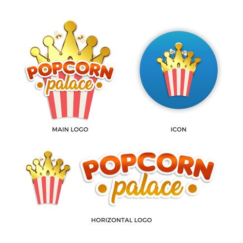 Bright brand with the title 'Fun logo concepts for Popcorn Palace'