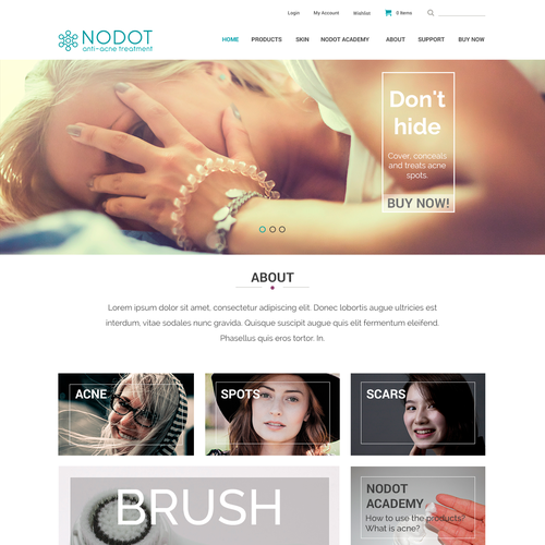 Skin care website with the title 'landing page for a webshop selling skincare products'