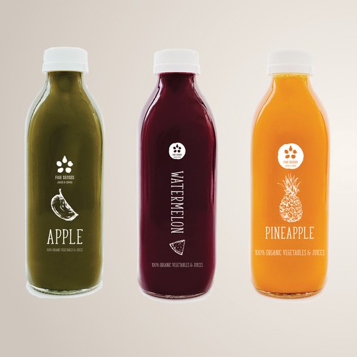 Juice packaging with the title 'FIVE SENSES'