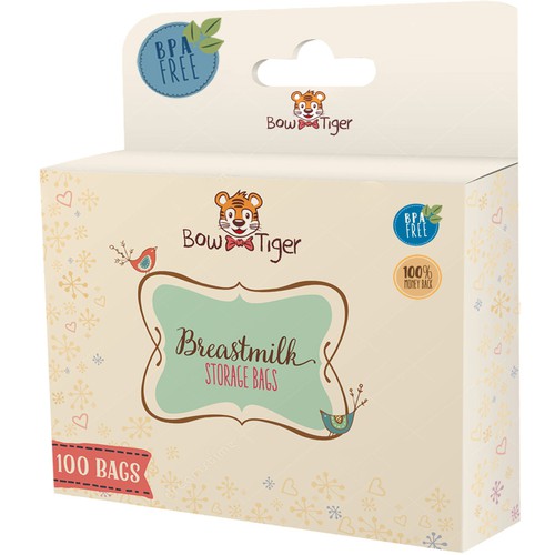 Cute packaging with the title 'Breastmilk storage bags'