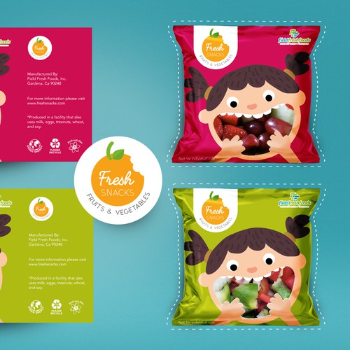 Fruit packaging with the title 'Logo & packaging design for Fresh Snacks'