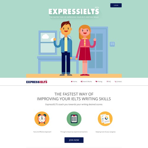 Bright color design with the title 'Simple elegant landing page for an online writing coaching service provider'