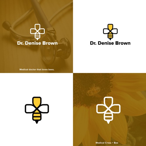 Medical cross logo with the title 'Line-art Bee Logo'