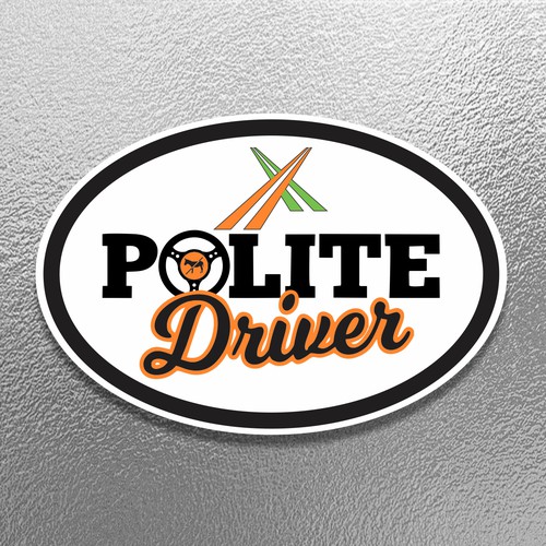 Oval design with the title 'Stiker Polite Driver'