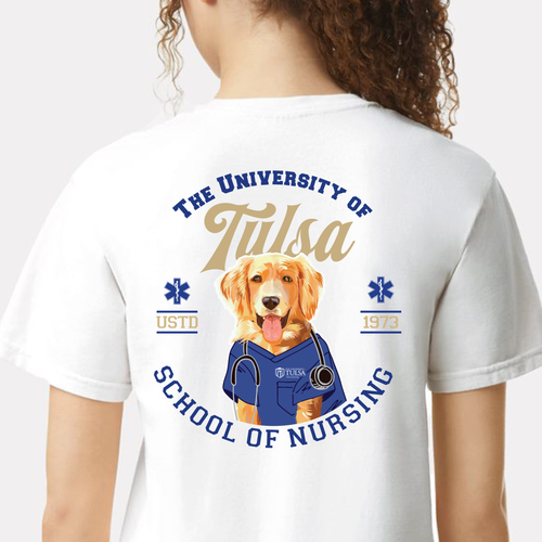 Mascot t-shirt with the title 'Golden Nurse Mascot Tee – University Nursing Program Design'